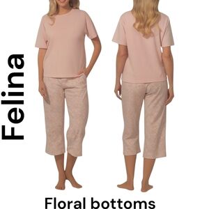 Felina | 4 Piece Women's 100% Cotton Sleep Pajama Lounge Set | Pink/Wht | Large